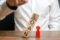 Man pushes downs a cube tower with the word Loan on the red man figure. Lack of protection for vulnerable groups of the population