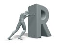 Man pushes the letter R