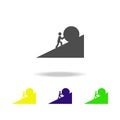 a man pushes a stone colored icons. Element of overcome challenge illustration. Signs and symbols collection icon for websites,