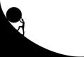 Man pushing big boulder uphill. Vector cartoon silhouette in flat design isolated on white background Royalty Free Stock Photo