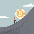 Man pushing Bitcoin up mountain, investors try to pump Bitcoin price