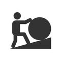 Man Pushing Boulder Uphill Flat Vector Concept of Perseverance and Challenge Royalty Free Stock Photo