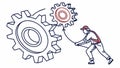 Man Pushing Gear, Effort and Mechanical Progress, vector design Generative AI Royalty Free Stock Photo