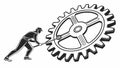Man Pushing Gear Illustration: Effort, Progress Mechanical Force, vector design Generative AI Royalty Free Stock Photo