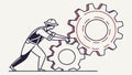Man Pushing Gear Vector: Symbol of Effort, Progress Mechanical Work, vector design Generative AI Royalty Free Stock Photo