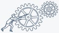 Man Pushing Large Gear, Effort Mechanical Progress, vector design Generative AI Royalty Free Stock Photo