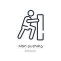 man pushing outline icon. isolated line vector illustration from behavior collection. editable thin stroke man pushing icon on