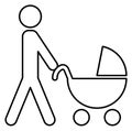 Man pushing pram. Father walk with little baby. Linear icon