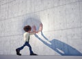 Man pushing a wall. Impossible and confidence concept Royalty Free Stock Photo