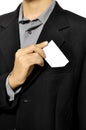 Man Put Blank Business Card In Pocket Royalty Free Stock Photo