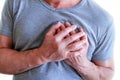 The man put his hands around the chest, pain in . Chest spasm, angina pectoris. Heart attack Royalty Free Stock Photo