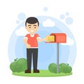 Man put letter in mailbox. Royalty Free Stock Photo