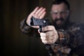 Man with put on protective goggles and ear training in pistol sh Royalty Free Stock Photo