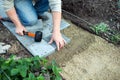 Man puts paving Royalty Free Stock Photo