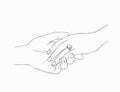 Man putting engagement ring on woman hand, outdoor. marriage proposal. Graphic vector illustration. Line art, Sketch Royalty Free Stock Photo