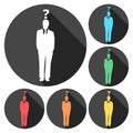 Man with question mark icons set with long shadow Royalty Free Stock Photo