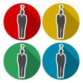 Man with question mark icons set with long shadow Royalty Free Stock Photo