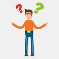 Man with question mark for wondering pose expression vector illustration Royalty Free Stock Photo