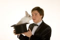 Man with a rabbit in a silk top hat Royalty Free Stock Photo