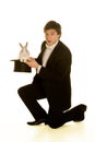 Man with a rabbit in a silk top hat Royalty Free Stock Photo