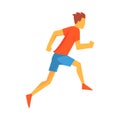 Man Racing With Hurdles, Male Sportsman Running The Track In Red Top And Blue Short In Racing Competition Illustration