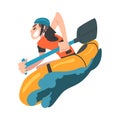 Man Rafting on Mountain River in Inflatable Boat, Extreme Hobby or Sport, Tourism and Recreational Activity Cartoon