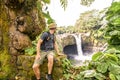 A man at The Rainbow Falls, Hilo, Wailuku River State Park, Big Island, Hawaii Royalty Free Stock Photo