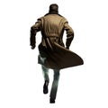 Man wearing jeans and trench coat running away. Transparent background. PNG file