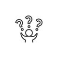 Man with raised hands and a question mark line icon