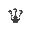 Man with raised hands and a question mark vector icon