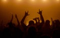 Man raising up hands at rock concert