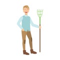 Man With Rake, Cartoon Adult Characters Cleaning And Tiding Up