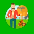 Man raking autumn leaves. Royalty Free Stock Photo