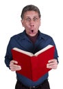 Man Read Book Surprise Shock Isolated on White Royalty Free Stock Photo