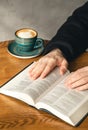 Man reading Bible early in the morning, Bible study, christianity. Royalty Free Stock Photo