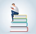 Man reading book sitting on many books vector Royalty Free Stock Photo