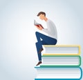 Man reading book sitting on many books vector Royalty Free Stock Photo