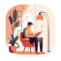 man reading book, sitting on modern chair Royalty Free Stock Photo