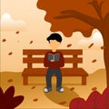 Man reading book vector illustration. sitting under the tree at park. autumn illustration Royalty Free Stock Photo