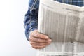 Man reading newspaper close up view Royalty Free Stock Photo