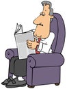 Man reading a newspaper while sitting in an easy chair