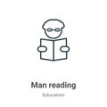 Man reading outline vector icon. Thin line black man reading icon, flat vector simple element illustration from editable education Royalty Free Stock Photo