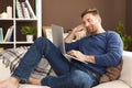 Man reading something on laptop Royalty Free Stock Photo