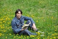 A man reads a book Royalty Free Stock Photo