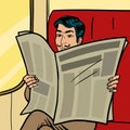 Man reads newspaper in train pop art style vector Royalty Free Stock Photo