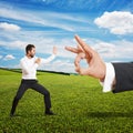 Man ready for fight with big flick Royalty Free Stock Photo