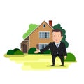 A man is a real estate agent standing in front of the house Royalty Free Stock Photo