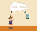 Man receiving data with smart phone via Cloud netw