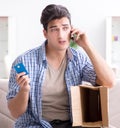 Man receiving empty parcel with stolen goods Royalty Free Stock Photo