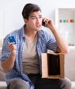 Man receiving empty parcel with stolen goods Royalty Free Stock Photo